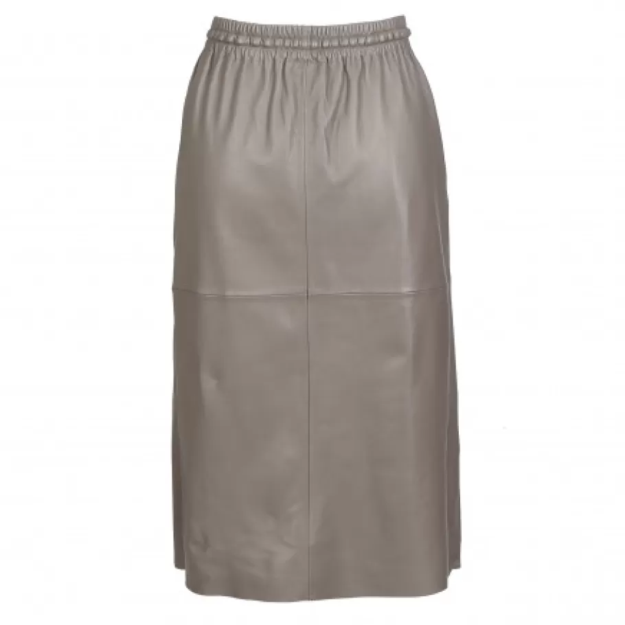 OAKWOOD Bamba Taupe - Jupe Mi-Longue Droite En Cuir Veritable Flash Sale