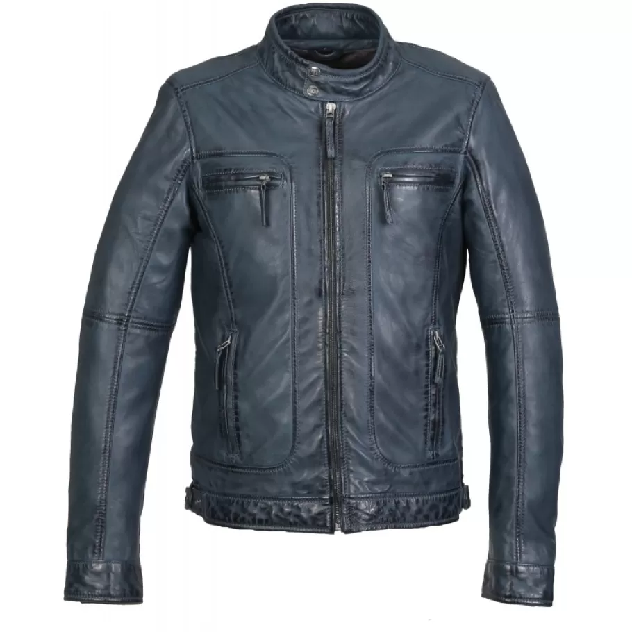 OAKWOOD Casey Bleu - Blouson En Cuir Veritable Outlet