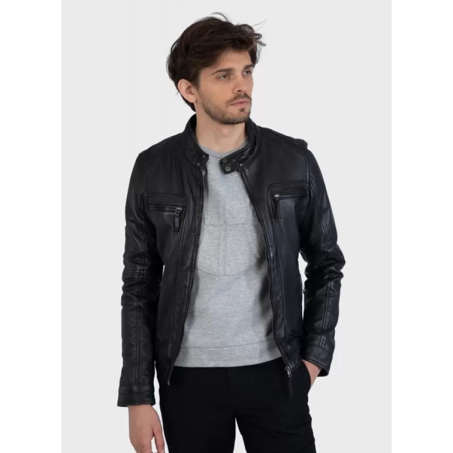 OAKWOOD Casey Noir - Blouson En Cuir Veritable Discount