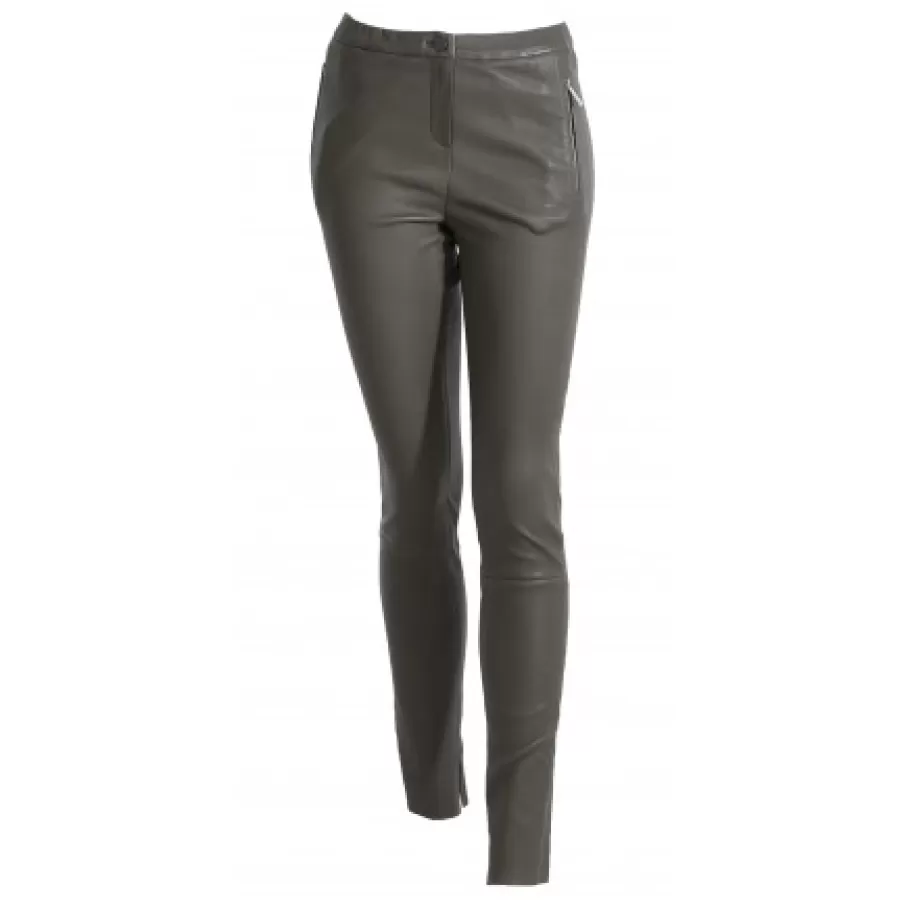 OAKWOOD Celeste Kaki Fonce - Pantalon Stretch En Cuir Veritable Clearance