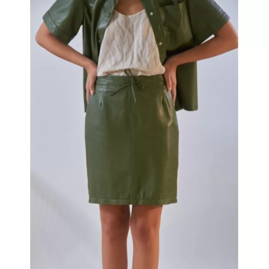 OAKWOOD Celia Bronze - Jupe Droite Taille Haute En Cuir Veritable Cheap