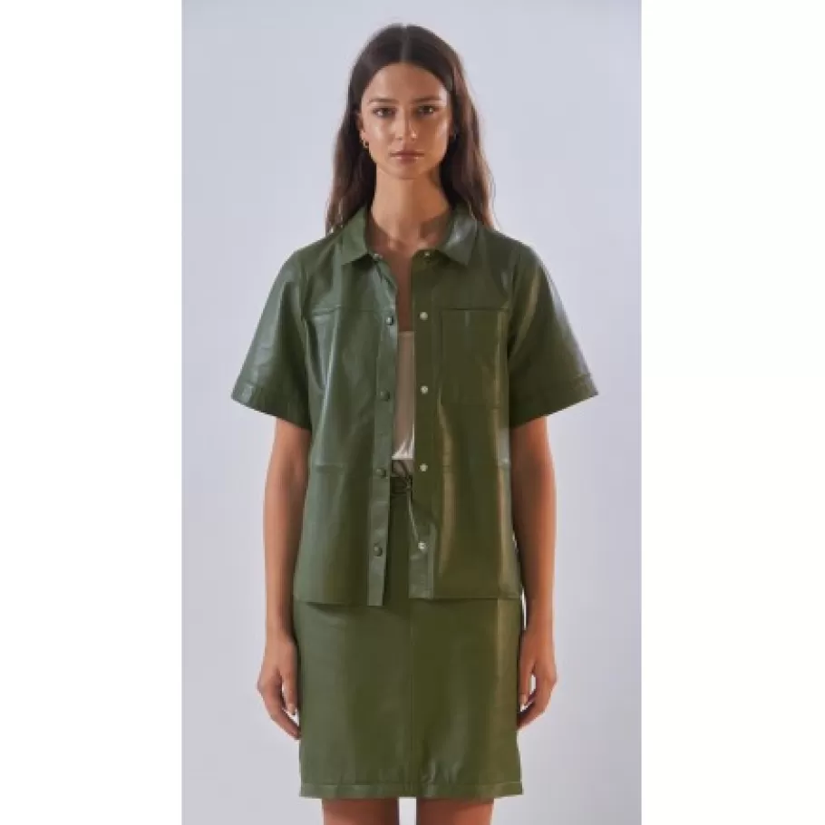 OAKWOOD Celia Bronze - Jupe Droite Taille Haute En Cuir Veritable Cheap