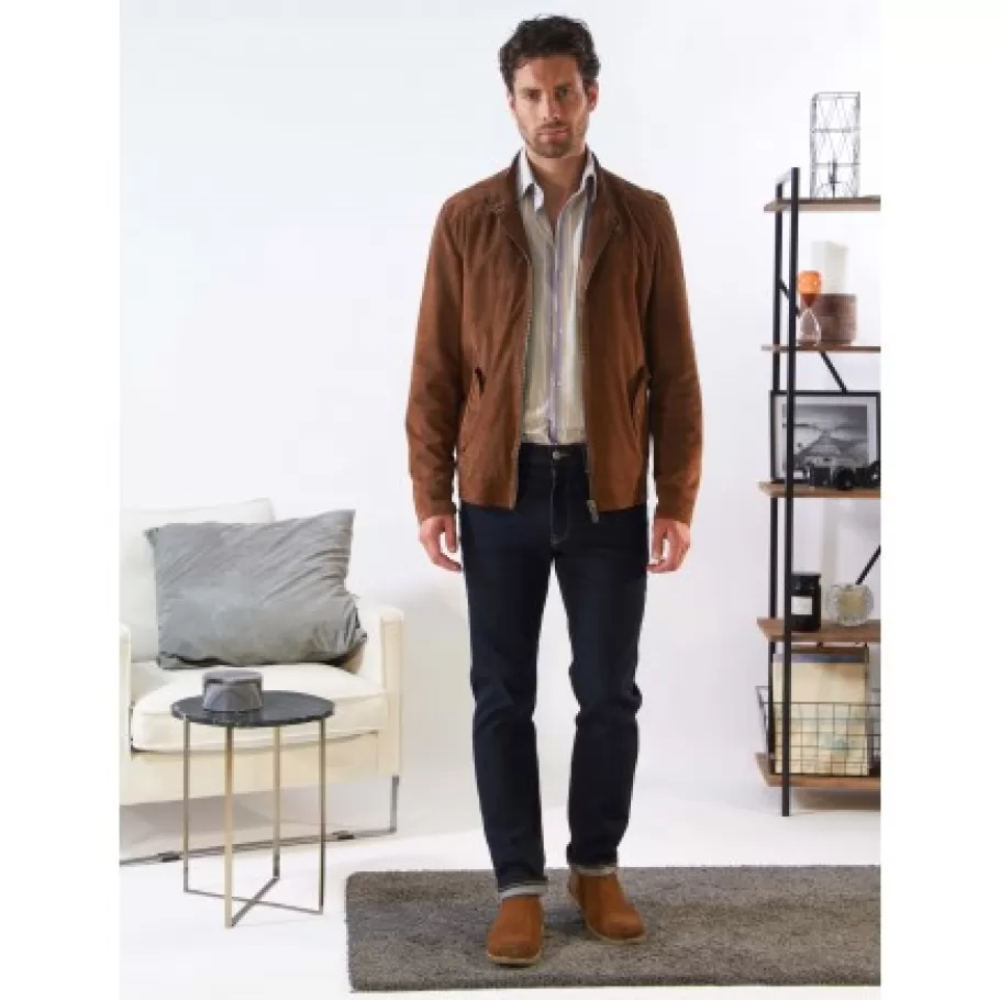 chicago_cognac__blouson_elegant_en_cuir_veritable_col_mao_a_pressions_et_ceinture_teddy_2.webp OAKWOOD Chicago Cognac - Blouson Elegant En Cuir Veritable Col Mao A Pressions Et Ceinture Teddy Clearance