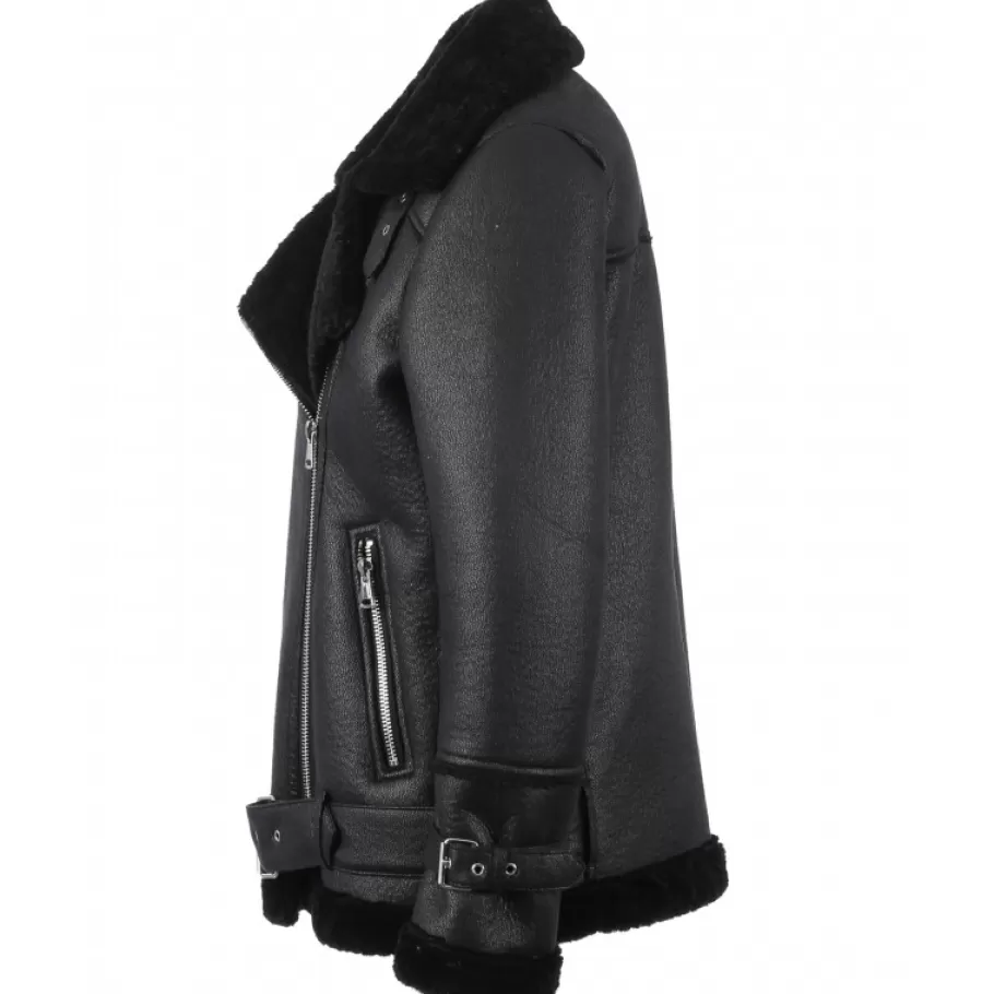 OAKWOOD Community Noir - Blouson Bombardier Effet Peau Retournee Fourrure Synthetique Discount