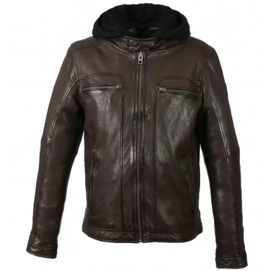 OAKWOOD Drink Chocolat- Blouson En Cuir Veritable A Capuche Amovible Store