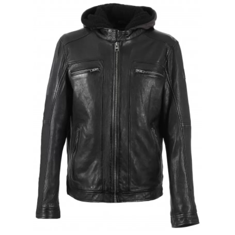 OAKWOOD Drink Noir - Blouson En Cuir Veritable A Capuche Amovible Cheap