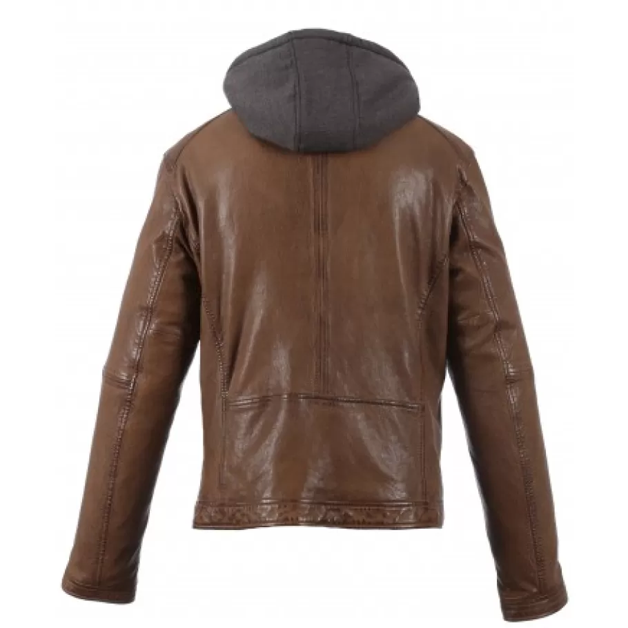 OAKWOOD Drink Tan - Blouson En Cuir Veritable A Capuche Amovible Flash Sale