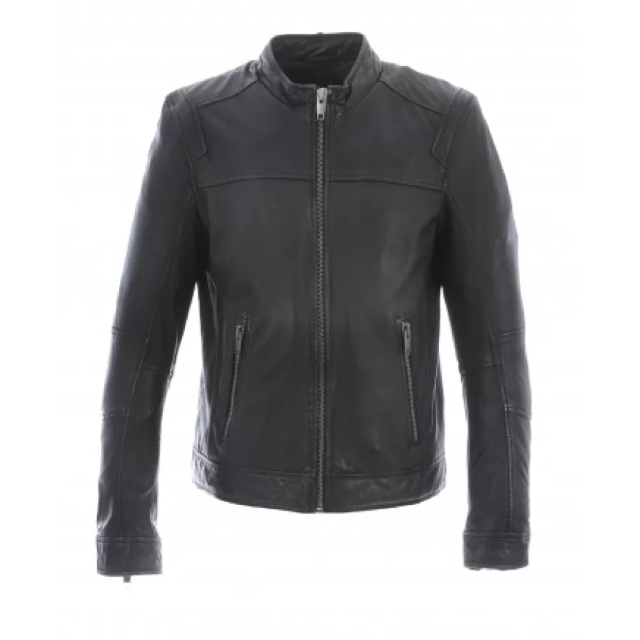 OAKWOOD Dublin Noir - Blouson En Cuir Veritable Lisse Outlet