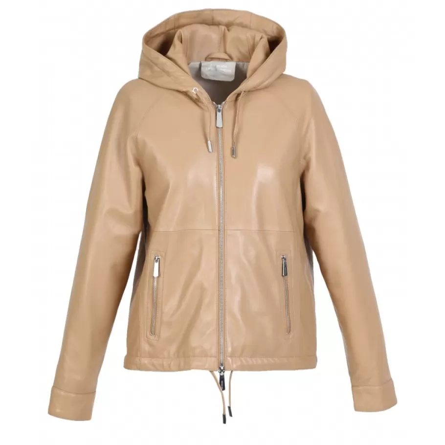 OAKWOOD Dynamic Beige - Blouson A Capuche En Cuir Veritable Store