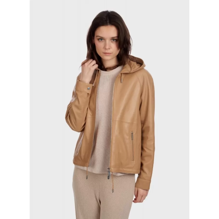 OAKWOOD Dynamic Beige - Blouson A Capuche En Cuir Veritable Store