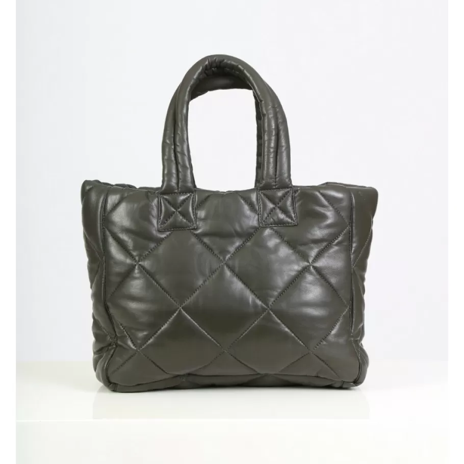 OAKWOOD Except Kaki Fonce - Petit Sac Cabas En Cuir Veritable Matelasse New