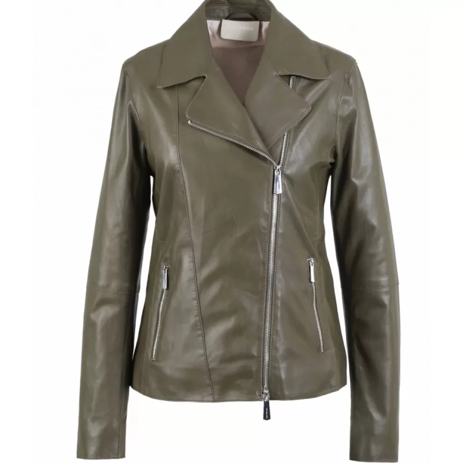 OAKWOOD Flash Kaki - Blouson Epure A Fermeture Asymetrique En Cuir Veritable De Mouton Sale