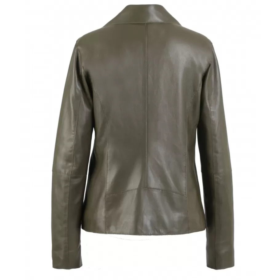 OAKWOOD Flash Kaki - Blouson Epure A Fermeture Asymetrique En Cuir Veritable De Mouton Sale