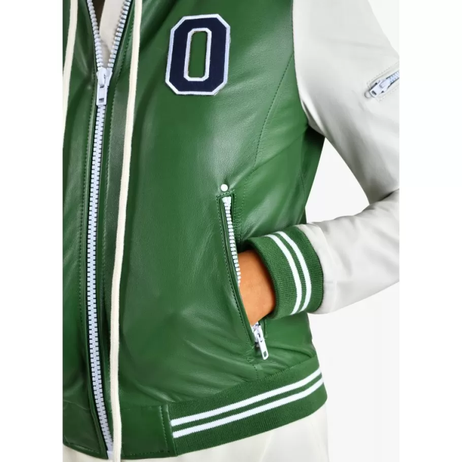 OAKWOOD Flirt Bi Emeraude- Blouson Teddy Bi-Color En Cuir Veritable Best