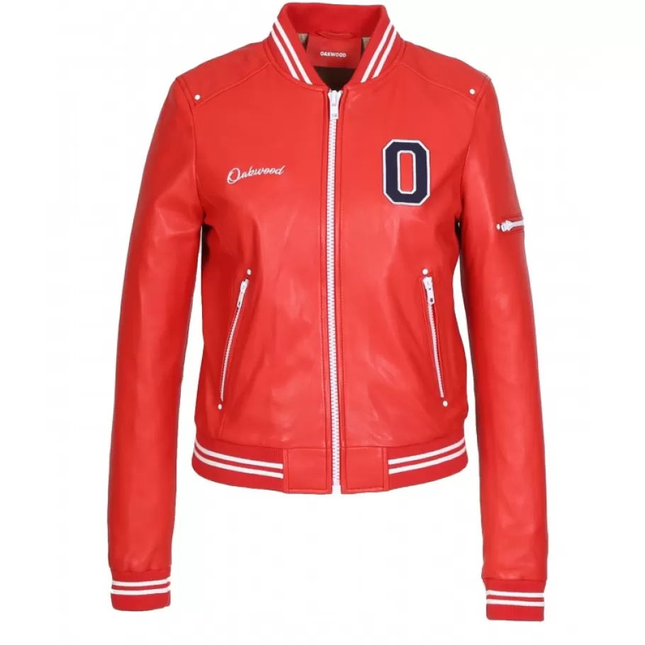 OAKWOOD Flirt Rouge Fonce - Blouson Teddy En Cuir Veritable Best Sale