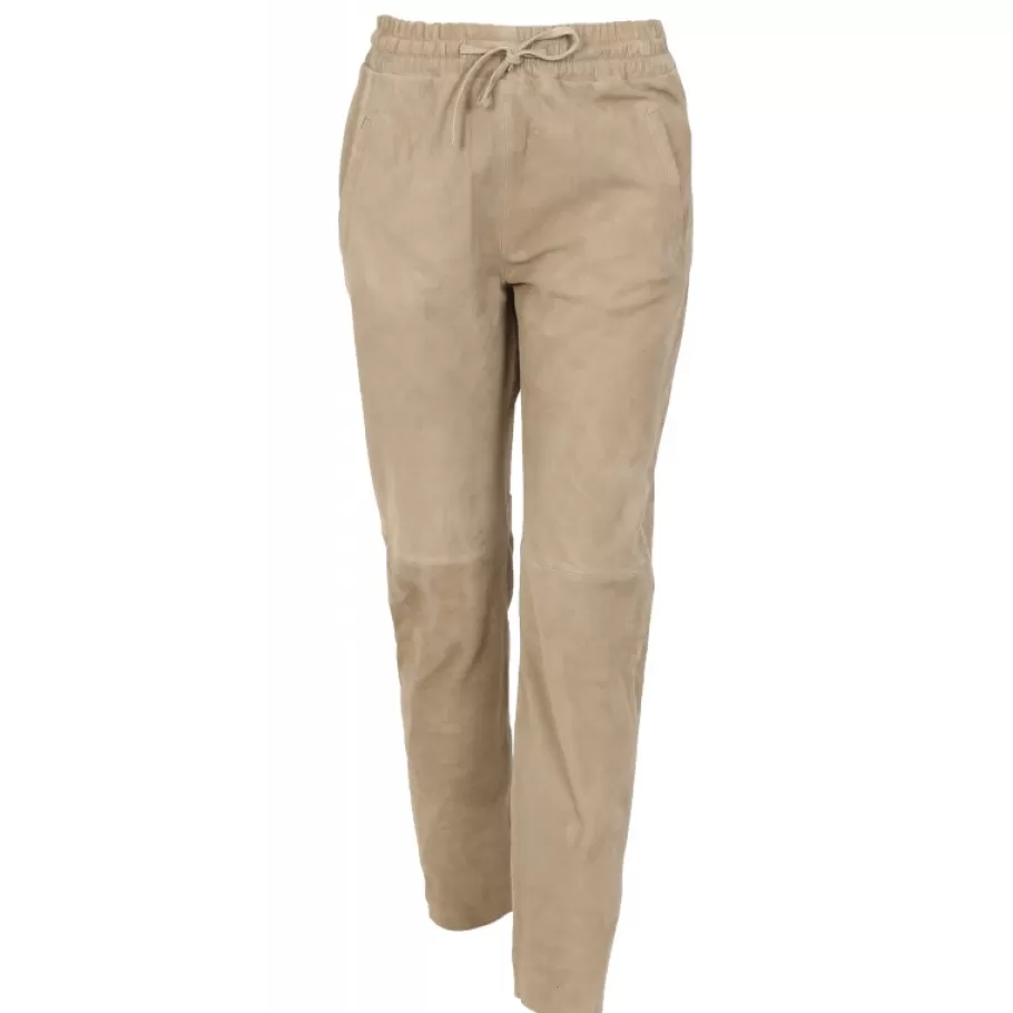 OAKWOOD Gift Beige - Pantalon Jogpant Cuir Veritable Chevre Velours Best