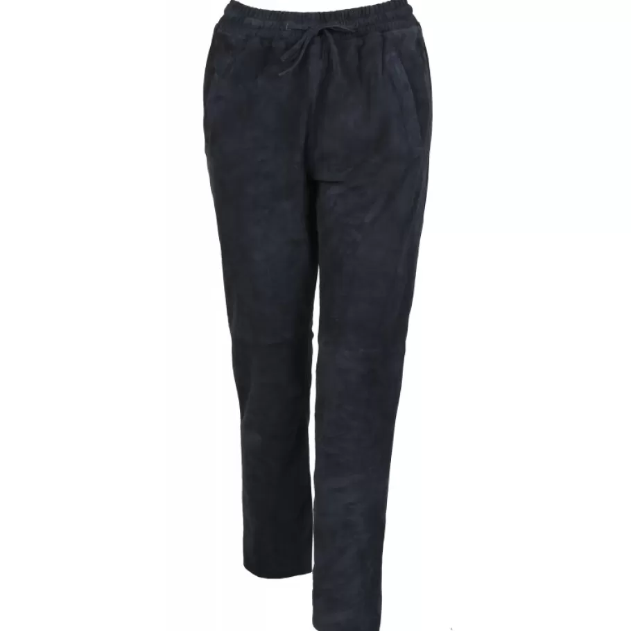 OAKWOOD Gift Bleu Marine - Pantalon Jogpant Cuir Veritable Chevre Velours Hot