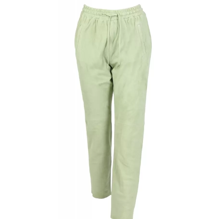 OAKWOOD Gift Vert Clair - Pantalon Jogpant Cuir Veritable Chevre Velours Store