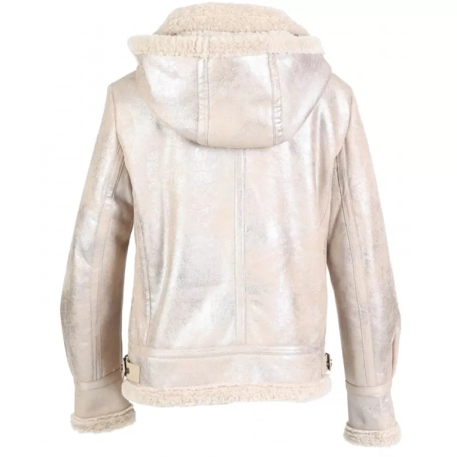 OAKWOOD Gloria Platine - Bombardier Court A Capuche En Tissu Effet Mouton Retourne Shop