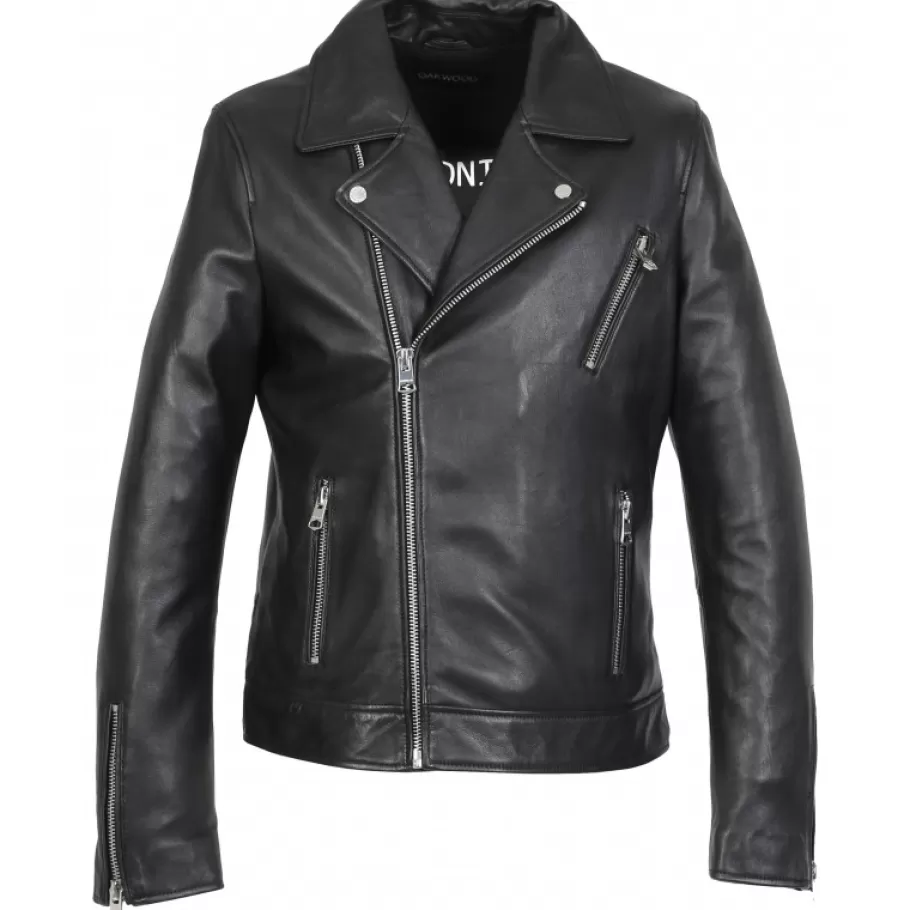 OAKWOOD Hommage Noir - Blouson Asymetrique En Cuir Veritable Hot