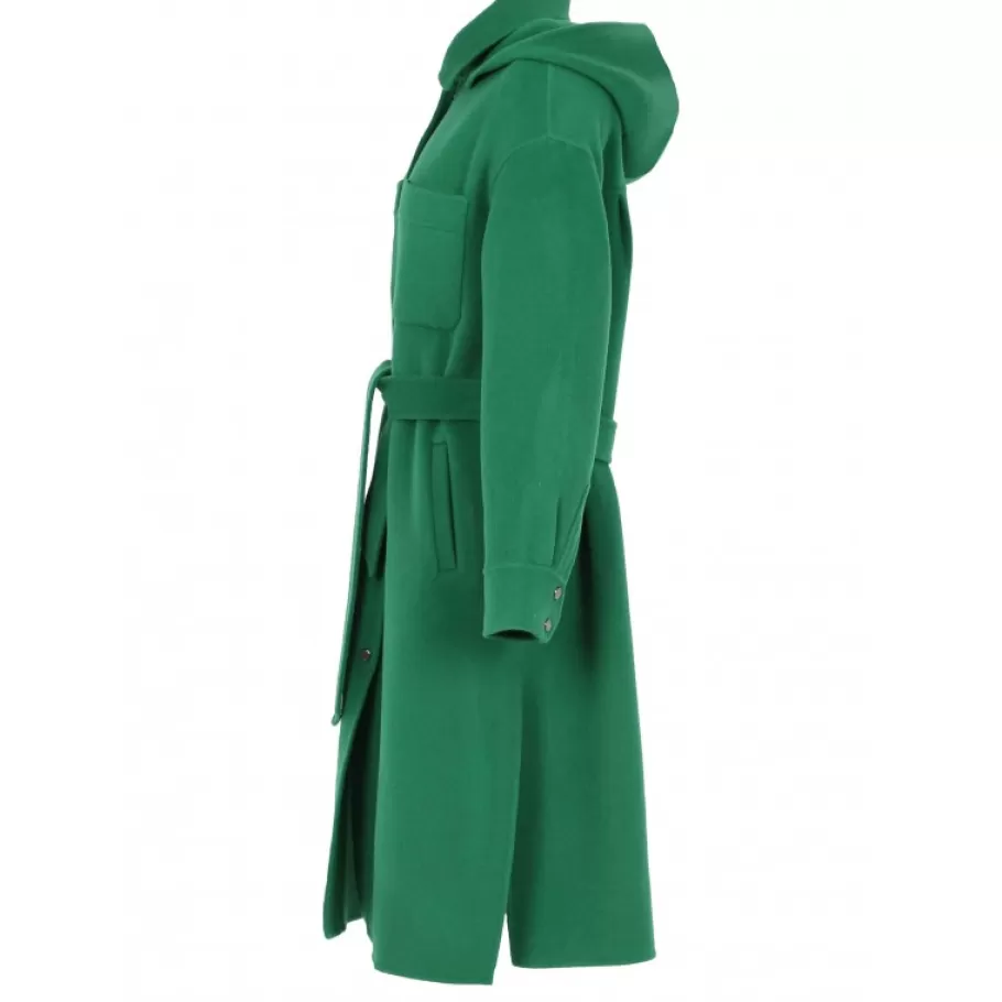 OAKWOOD Impulsion Vert - Manteau Long Oversize En Laine Melangee Capuche Amovible & Ceinture A Nouer Cheap