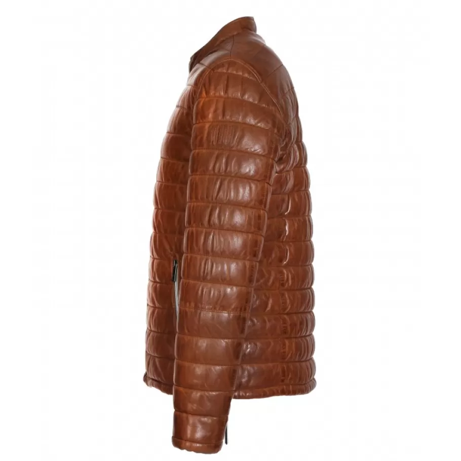 OAKWOOD Julien Cognac - Doudoune En Cuir Veritable Col Mao A Pression Outlet