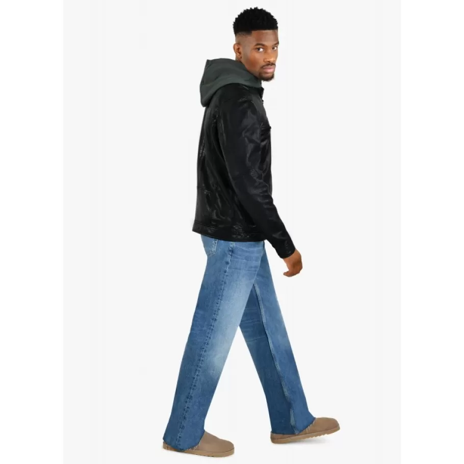 OAKWOOD Kingsley Noir - Blouson En Cuir Veritable Effet Lave & Capuche Amovible Shop