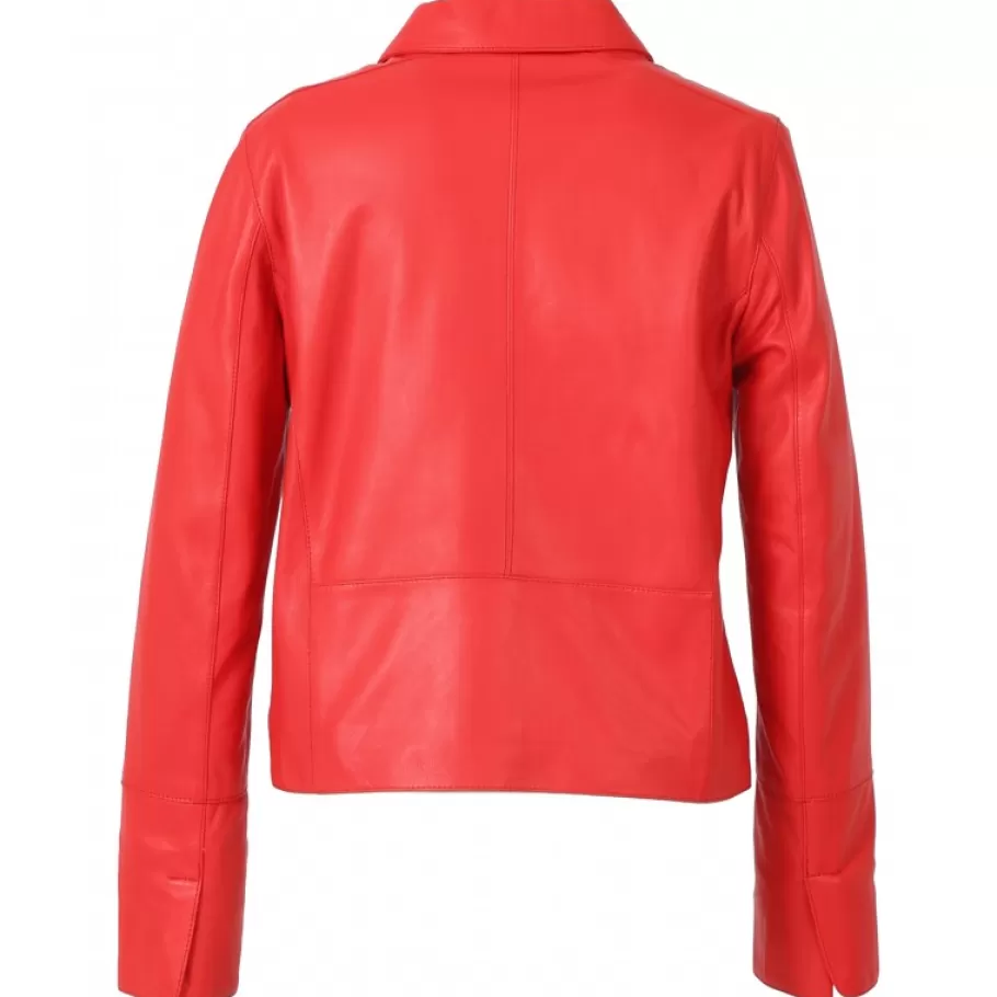 OAKWOOD Leslie Rouge Fonce - Veste Courte Col Chemise En Cuir Veritable Sale