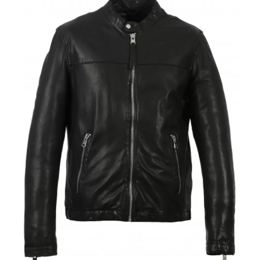 OAKWOOD Maiden Noir - Blouson Court En Cuir Veritable Outlet