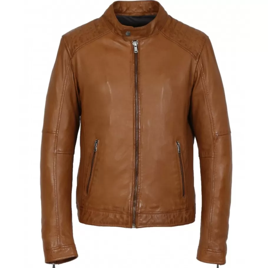 OAKWOOD Manager Cognac - Blouson Col Mao En Cuir Veritable Flash Sale