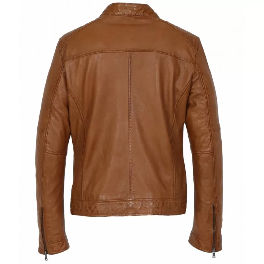 OAKWOOD Manager Cognac - Blouson Col Mao En Cuir Veritable Flash Sale