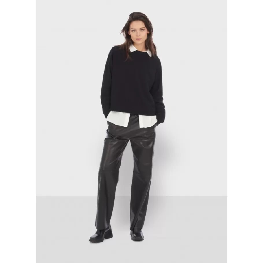 OAKWOOD Mila Noir - Pantalon Large Taille Haute En Cuir Veritable Clearance