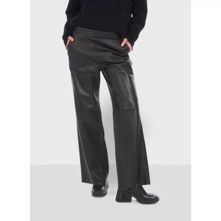 OAKWOOD Mila Noir - Pantalon Large Taille Haute En Cuir Veritable Clearance