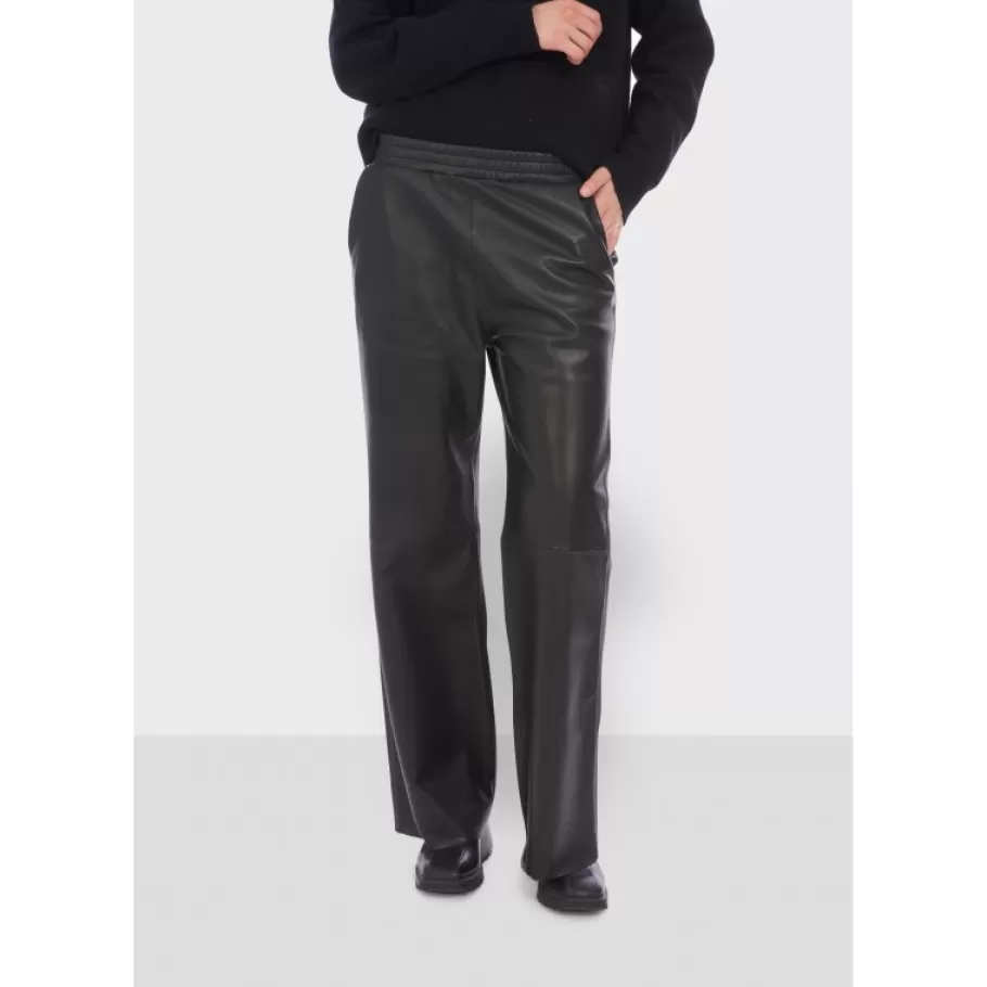 OAKWOOD Mila Noir - Pantalon Large Taille Haute En Cuir Veritable Clearance