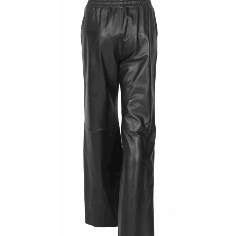 OAKWOOD Mila Noir - Pantalon Large Taille Haute En Cuir Veritable Clearance