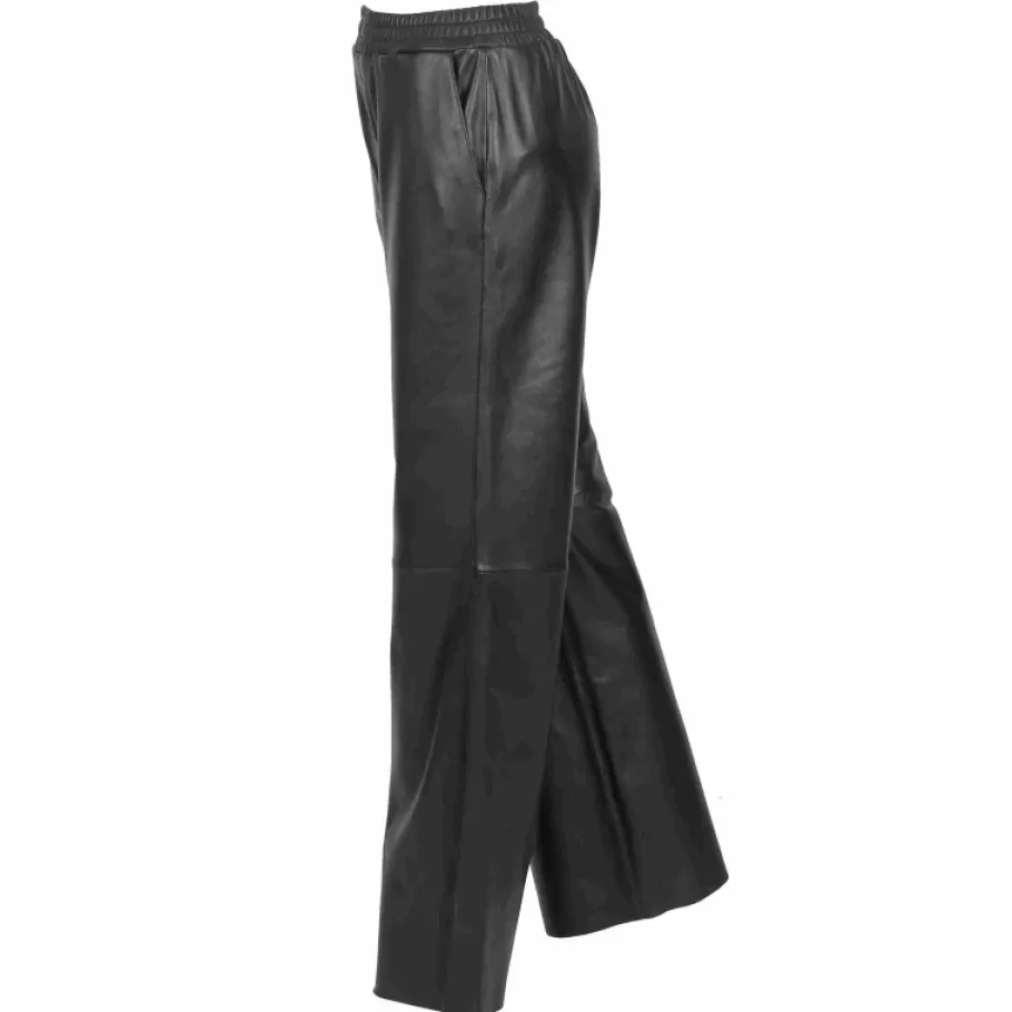 OAKWOOD Mila Noir - Pantalon Large Taille Haute En Cuir Veritable Clearance