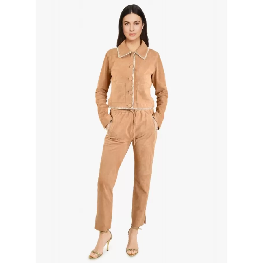 OAKWOOD Mouna Toffee - Pantalon Jogpant Cuir Veritable Chevre Velours Shop