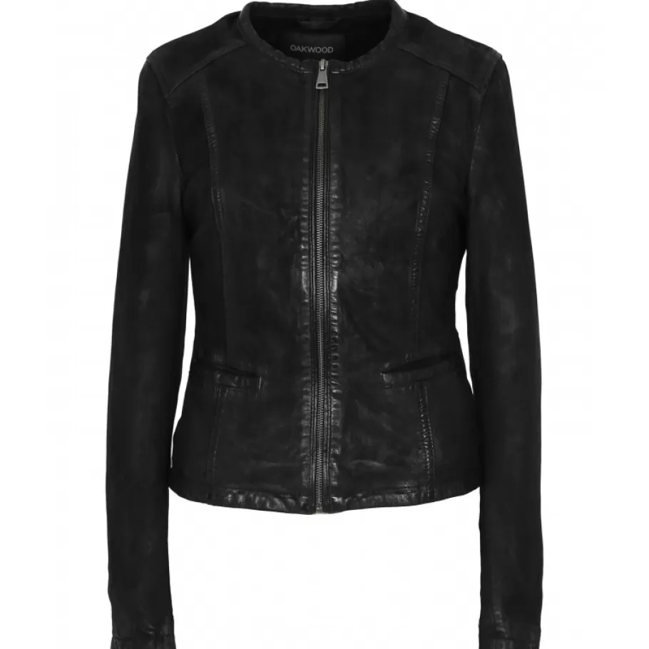 OAKWOOD Penny Noir - Blouson A Col Rond En Cuir Veritable Outlet