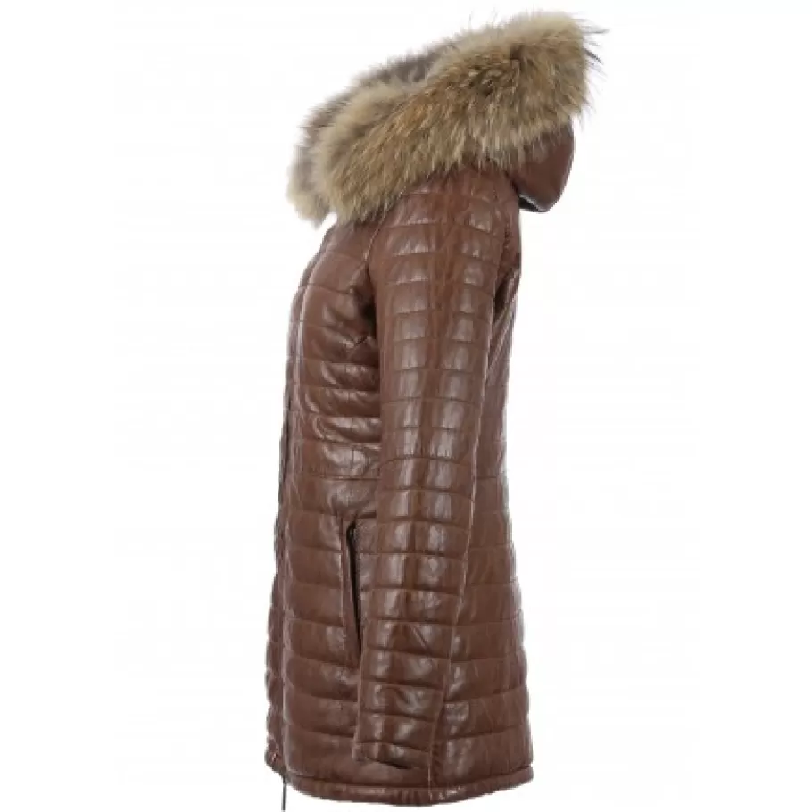 OAKWOOD Popping Cognac - Doudoune Longue En Cuir Veritable Bicolore Flash Sale