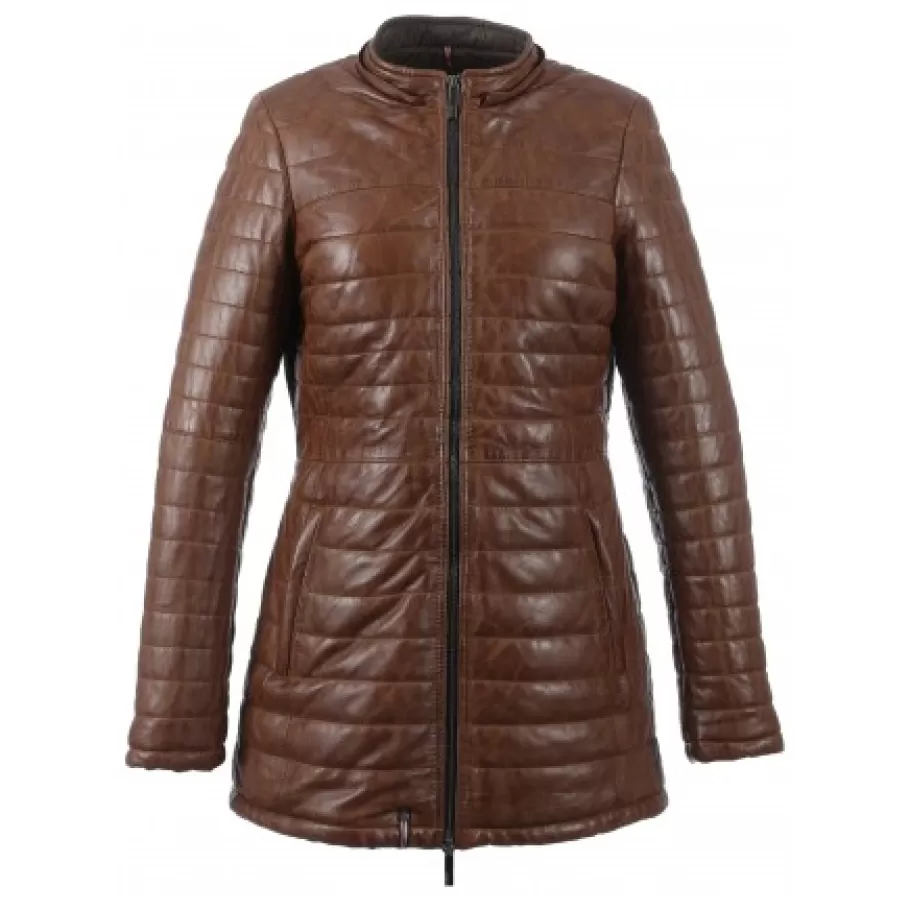 OAKWOOD Popping Cognac - Doudoune Longue En Cuir Veritable Bicolore Flash Sale