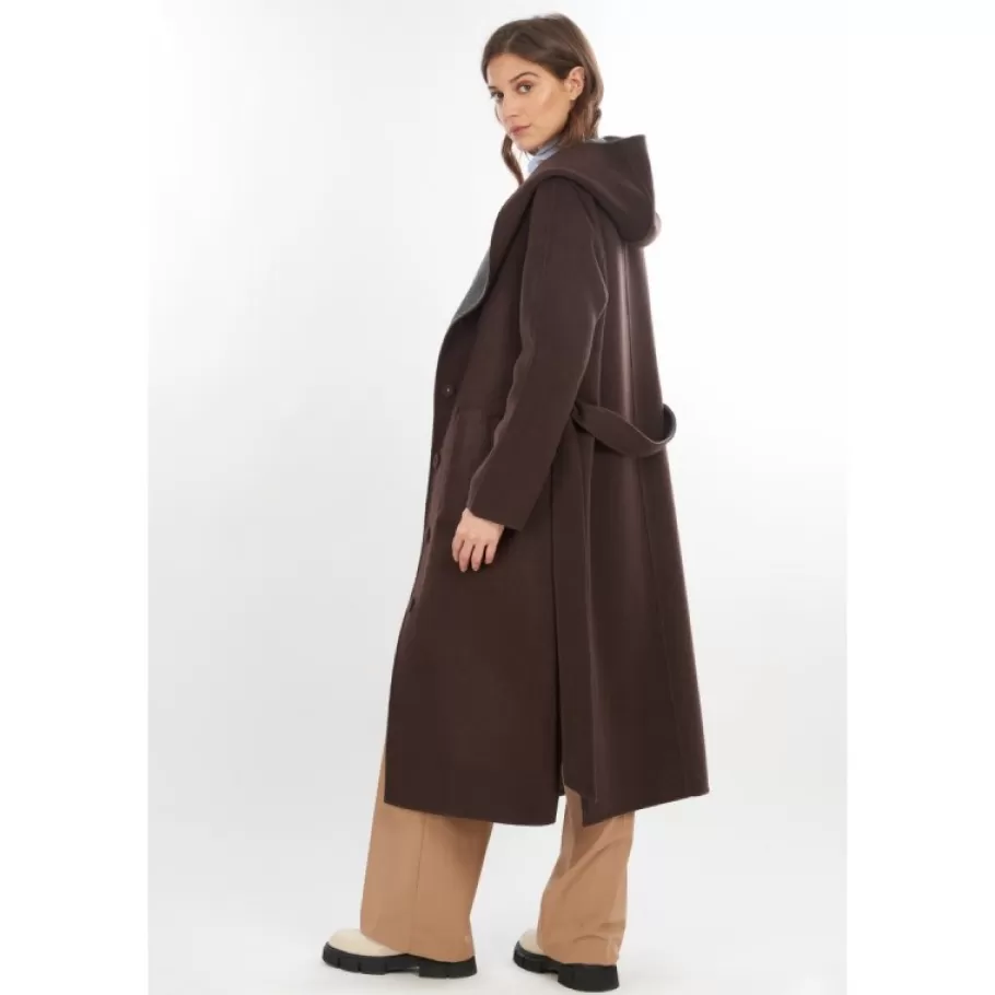OAKWOOD Positano Bi Marron Fonce/Gris - Manteau Long En Laine A Capuche Online