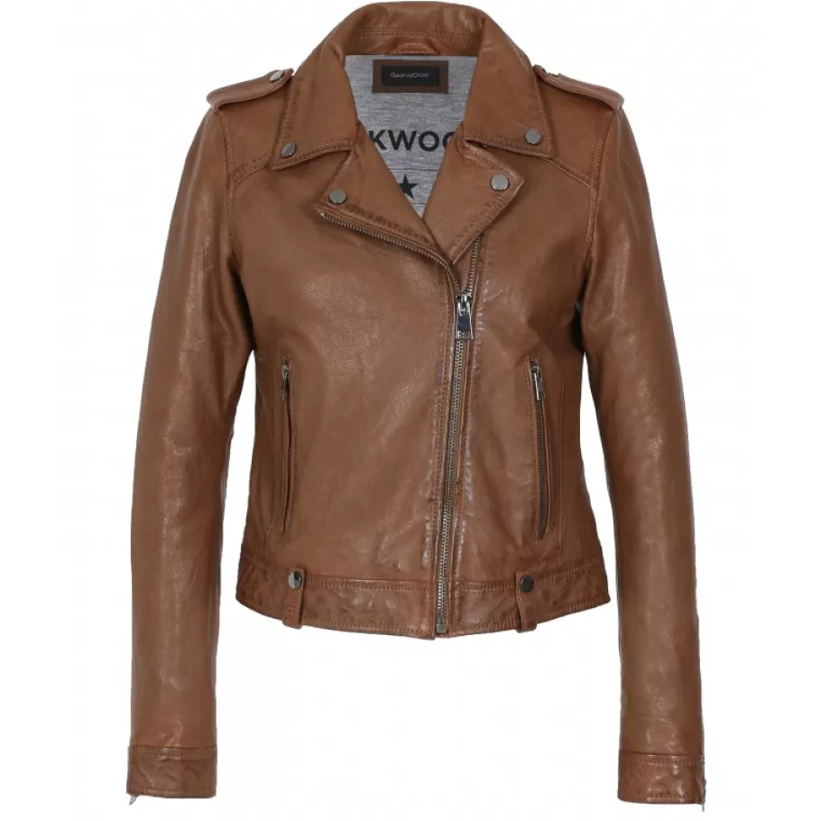 OAKWOOD Princess 6 Cognac - Blouson Esprit Biker En Cuir Veritable Best