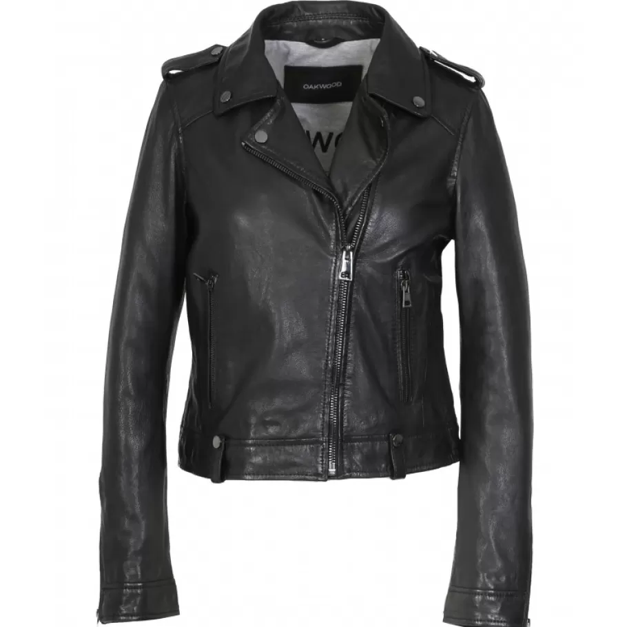 OAKWOOD Princess 6 Noir - Blouson Esprit Biker En Cuir Veritable Hot