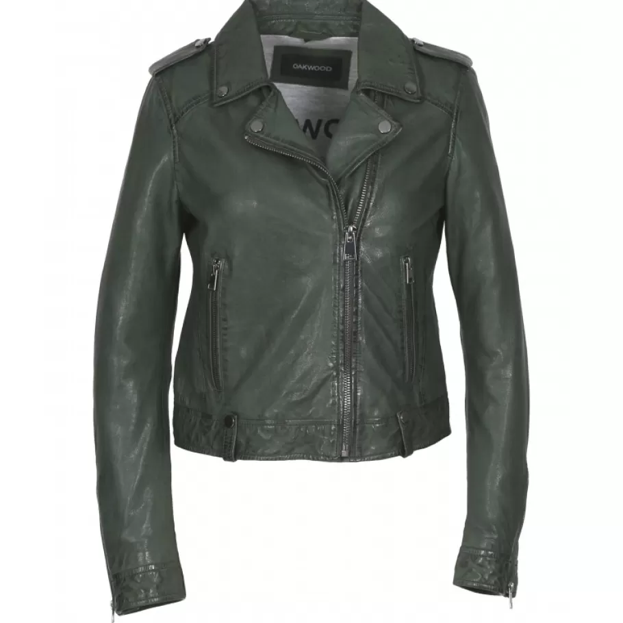 OAKWOOD Princess 6 Vert - Blouson Esprit Biker En Cuir Veritable Shop