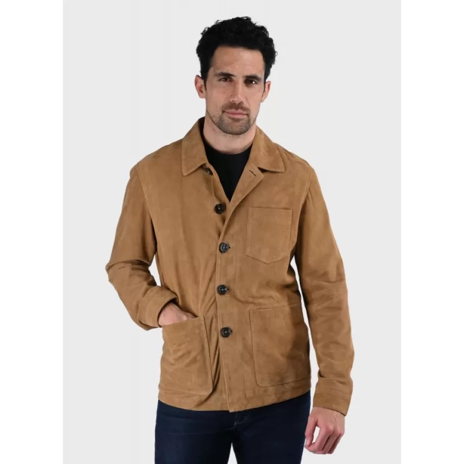riccardo_tan__veste_col_chemise_en_cuir_veritable_de_chevre_velours_2.webp OAKWOOD Riccardo Tan - Veste Col Chemise En Cuir Veritable De Chevre Velours Fashion