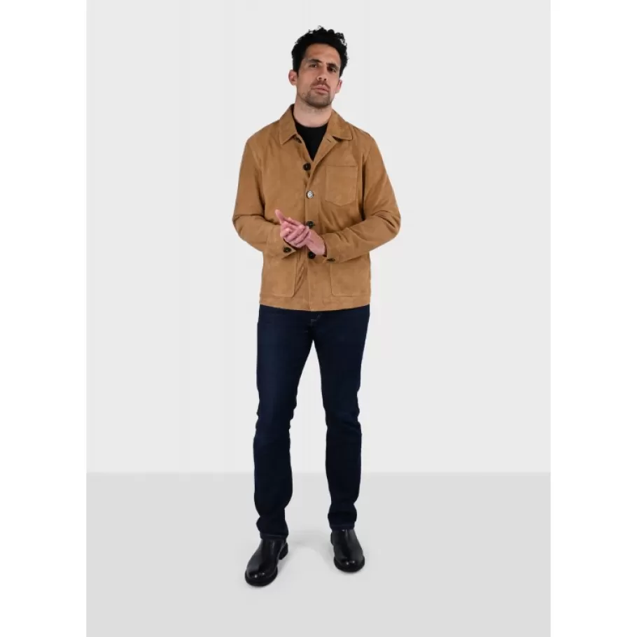 riccardo_tan__veste_col_chemise_en_cuir_veritable_de_chevre_velours_3.webp OAKWOOD Riccardo Tan - Veste Col Chemise En Cuir Veritable De Chevre Velours Fashion