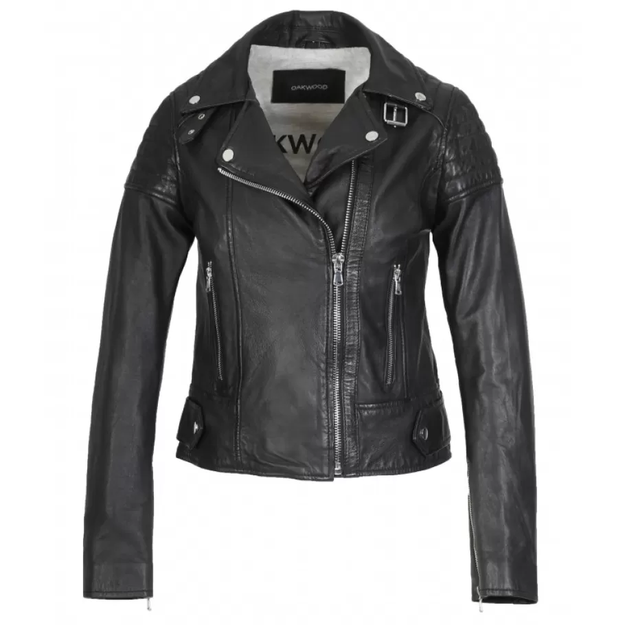 OAKWOOD Sasha 6 Noir - Blouson Inspiration Motard En Cuir Veritable Best Sale