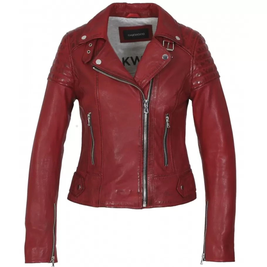 OAKWOOD Sasha 6 Rouge - Blouson Inspiration Motard En Cuir Veritable Best