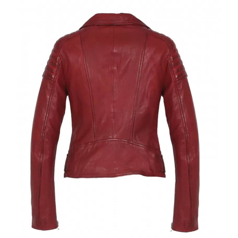 OAKWOOD Sasha 6 Rouge - Blouson Inspiration Motard En Cuir Veritable Best