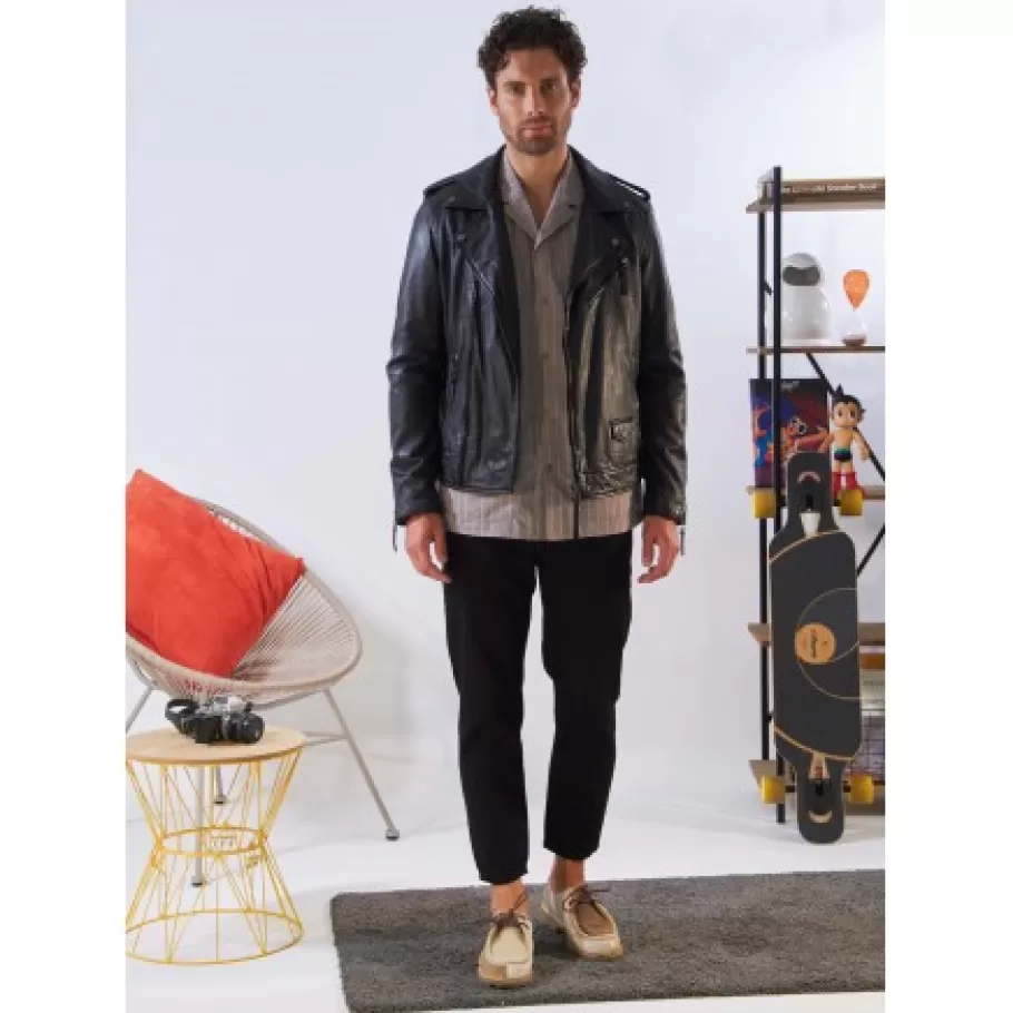 OAKWOOD Soldier Noir - Blouson Biker A Fermeture Asymetrique En Cuir Veritable Effet Lave Store